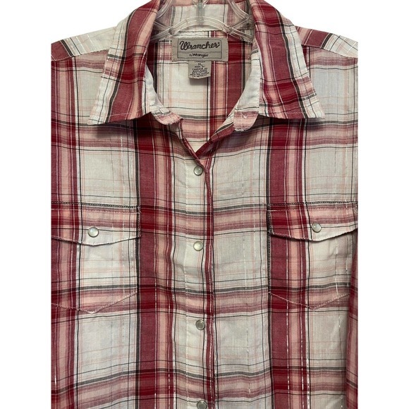 Wrancher by Wrangler Pearl Snap Up Metallic Thread Collar Plaid Shirt Women's XL - Picture 3 of 6